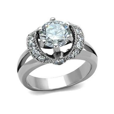 Women's 2.22 Ct Round Cut Zirconia Stainless Steel Engagement Ring Size 5-10 